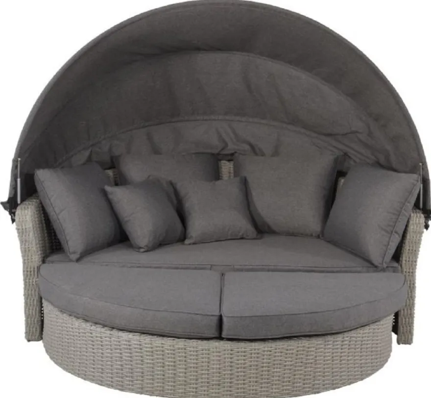 Casa Padrino Luxus Liegeinsel Dunkelgrau / Grau 200 x 182 x H. 161 cm - Wetterbeständiges Lounge Sofa mit Sonnendach - Moderne Garten Terrassen Hotel Möbel