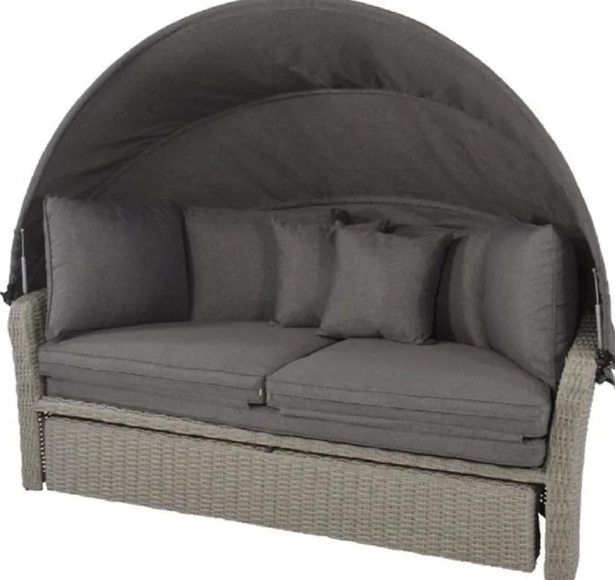 Casa Padrino Luxus Liegeinsel Dunkelgrau / Grau 200 x 182 x H. 161 cm - Wetterbeständiges Lounge Sofa mit Sonnendach - Moderne Garten Terrassen Hotel Möbel