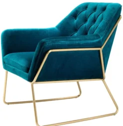 Casa Padrino Luxus Lounge Samt Sessel Blau / Messing 75 x 78 x H. 82 cm - Retro Wohnzimmer Sessel - Luxus Möbel