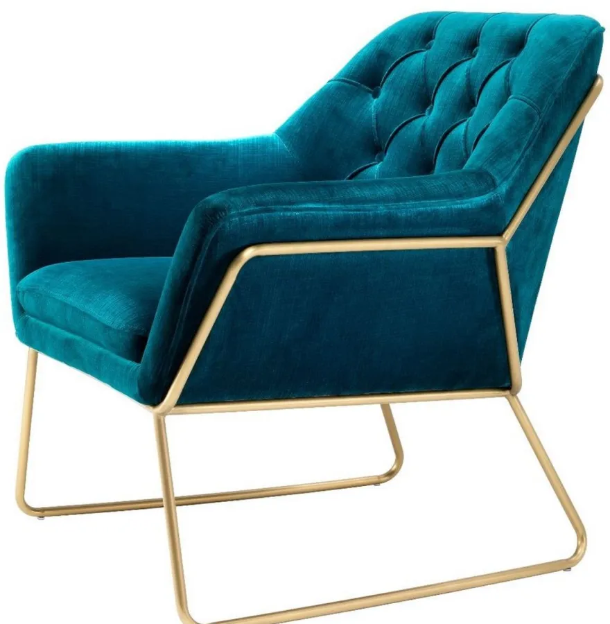 Casa Padrino Luxus Lounge Samt Sessel Blau / Messing 75 x 78 x H. 82 cm - Retro Wohnzimmer Sessel - Luxus Möbel