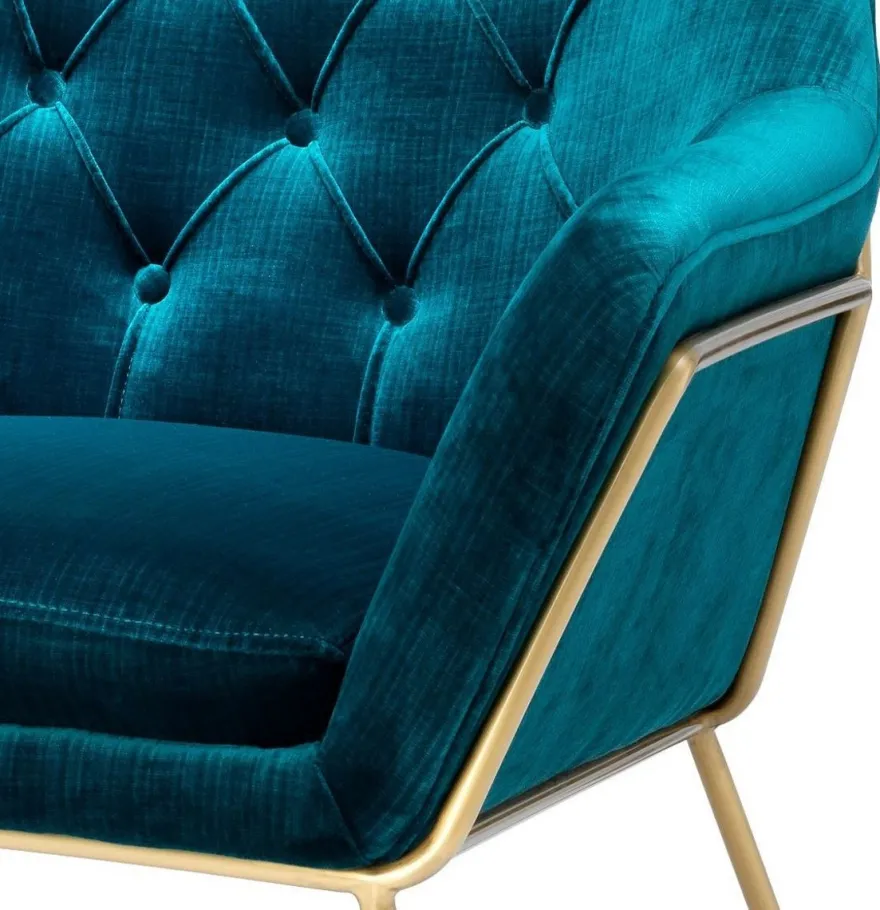Casa Padrino Luxus Lounge Samt Sessel Blau / Messing 75 x 78 x H. 82 cm - Retro Wohnzimmer Sessel - Luxus Möbel