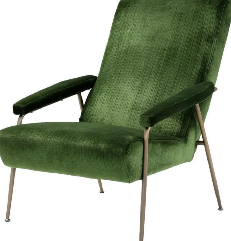 Casa Padrino Luxus Lounge Sessel Grün / Messing 73 x 102 x H. 96,5 cm - Wohnzimmer Samt Sessel - Luxus Wohnzimmer Möbel