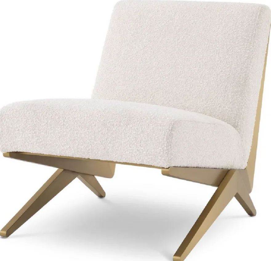 Casa Padrino Luxus Lounge Sessel Creme / Messing 63,5 x 90,5 x H. 74 cm - Wohnzimmer Sessel - Wohnzimmer Möbel - Luxus Kollektion