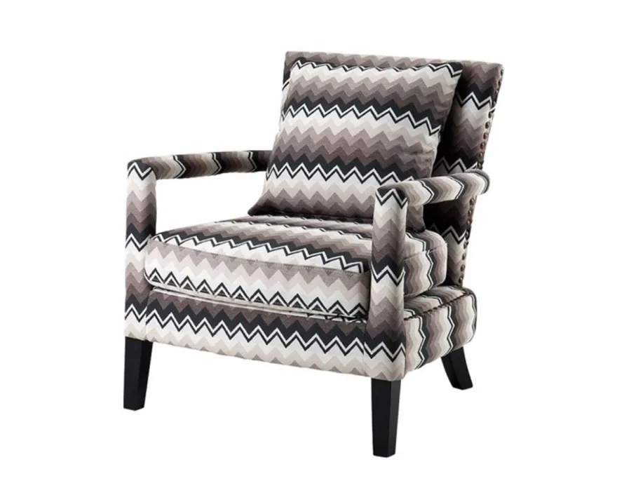 Casa Padrino Luxus Lounge Sessel Zickzack Braun mit schwarzen Beinen und Antik-Bronze Nägeln 70 x 70 x 81 cm