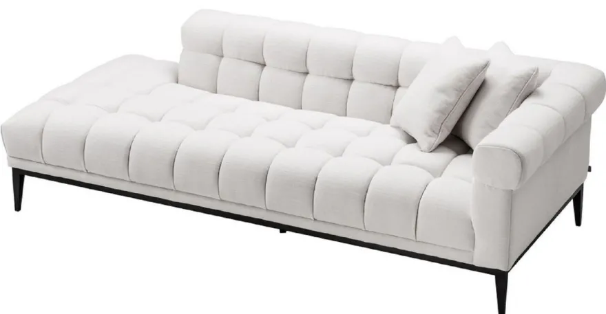 Casa Padrino Luxus Lounge Sofa Weiß / Schwarz 223 x 98 x H. 69 cm - Rechtsseitiges Wohnzimmer Sofa mit 2 Kissen - Luxus Qualität