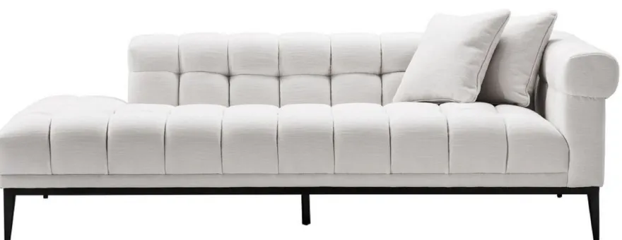 Casa Padrino Luxus Lounge Sofa Weiß / Schwarz 223 x 98 x H. 69 cm - Rechtsseitiges Wohnzimmer Sofa mit 2 Kissen - Luxus Qualität