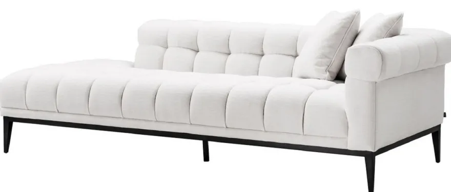 Casa Padrino Luxus Lounge Sofa Weiß / Schwarz 223 x 98 x H. 69 cm - Rechtsseitiges Wohnzimmer Sofa mit 2 Kissen - Luxus Qualität