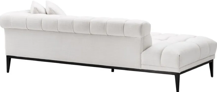 Casa Padrino Luxus Lounge Sofa Weiß / Schwarz 223 x 98 x H. 69 cm - Rechtsseitiges Wohnzimmer Sofa mit 2 Kissen - Luxus Qualität