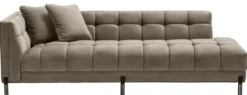 Casa Padrino Luxus Lounge Sofa Greige / Schwarz 223 x 95 x H. 68 cm - Linksseitiges Wohnzimmer Sofa mit edlem Samtsoff und 2 Kissen