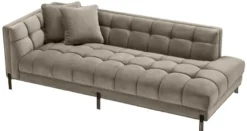 Casa Padrino Luxus Lounge Sofa Greige / Schwarz 223 x 95 x H. 68 cm - Linksseitiges Wohnzimmer Sofa mit edlem Samtsoff und 2 Kissen