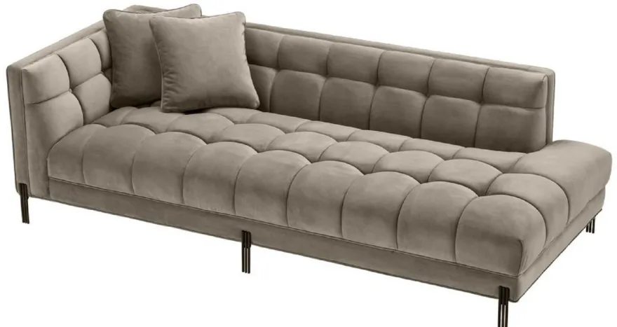 Casa Padrino Luxus Lounge Sofa Greige / Schwarz 223 x 95 x H. 68 cm - Linksseitiges Wohnzimmer Sofa mit edlem Samtsoff und 2 Kissen