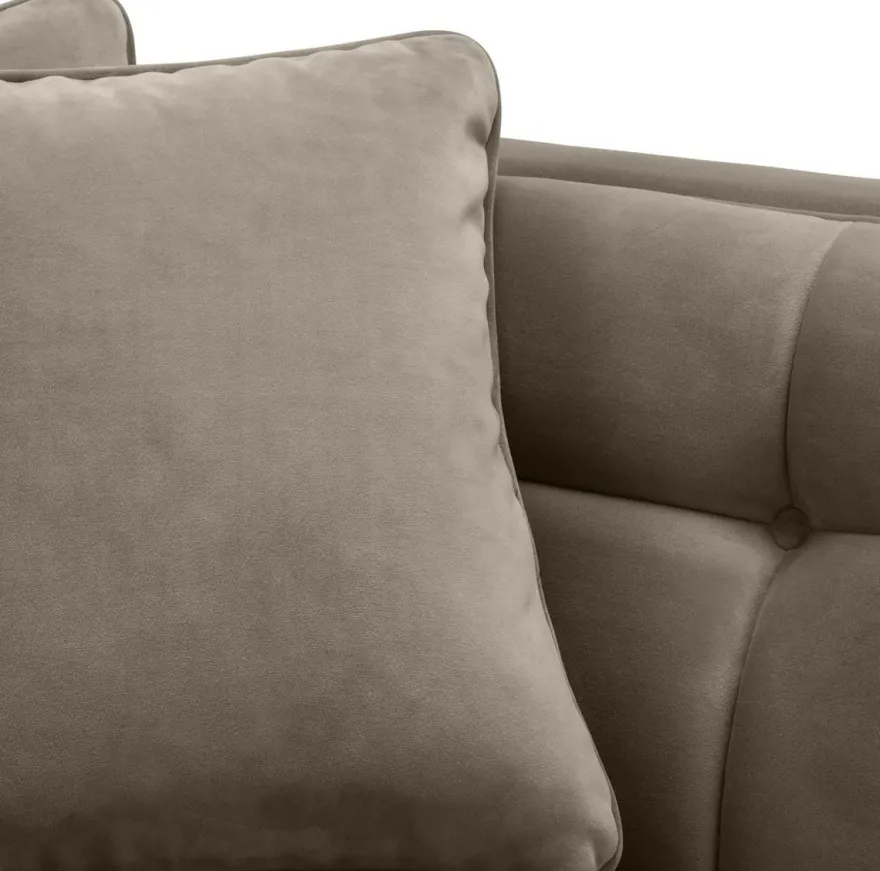 Casa Padrino Luxus Lounge Sofa Greige / Schwarz 223 x 95 x H. 68 cm - Linksseitiges Wohnzimmer Sofa mit edlem Samtsoff und 2 Kissen