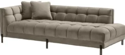 Casa Padrino Luxus Lounge Sofa Greige / Schwarz 223 x 95 x H. 68 cm - Linksseitiges Wohnzimmer Sofa mit edlem Samtsoff und 2 Kissen