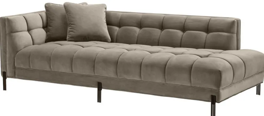 Casa Padrino Luxus Lounge Sofa Greige / Schwarz 223 x 95 x H. 68 cm - Linksseitiges Wohnzimmer Sofa mit edlem Samtsoff und 2 Kissen