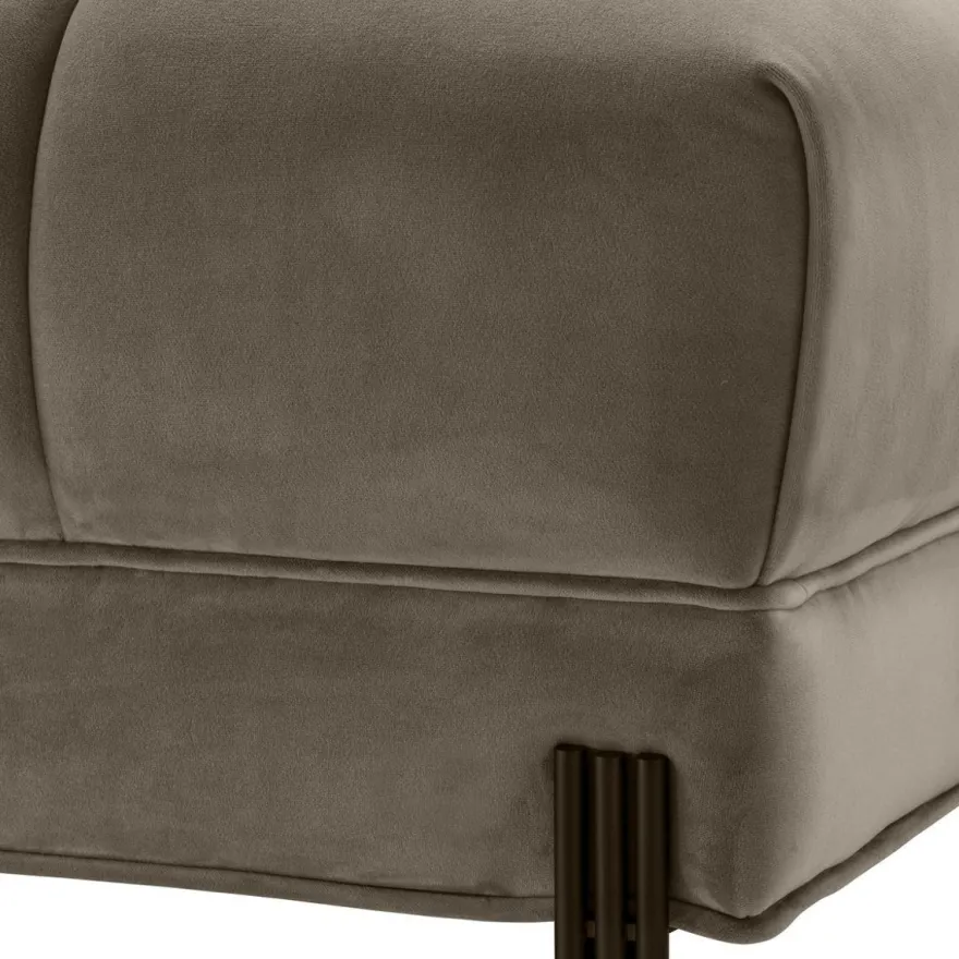 Casa Padrino Luxus Lounge Sofa Greige / Schwarz 223 x 95 x H. 68 cm - Linksseitiges Wohnzimmer Sofa mit edlem Samtsoff und 2 Kissen