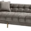 Casa Padrino Luxus Lounge Sofa Grau - Greige / Messingfarben 223 x 95 x H. 68 cm - Linksseitiges Wohnzimmer Sofa mit edlem Samtsoff und 2 Kissen