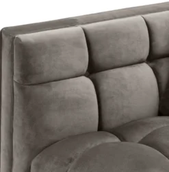 Casa Padrino Luxus Lounge Sofa Grau - Greige / Messingfarben 223 x 95 x H. 68 cm - Linksseitiges Wohnzimmer Sofa mit edlem Samtsoff und 2 Kissen