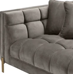 Casa Padrino Luxus Lounge Sofa Grau - Greige / Messingfarben 223 x 95 x H. 68 cm - Linksseitiges Wohnzimmer Sofa mit edlem Samtsoff und 2 Kissen