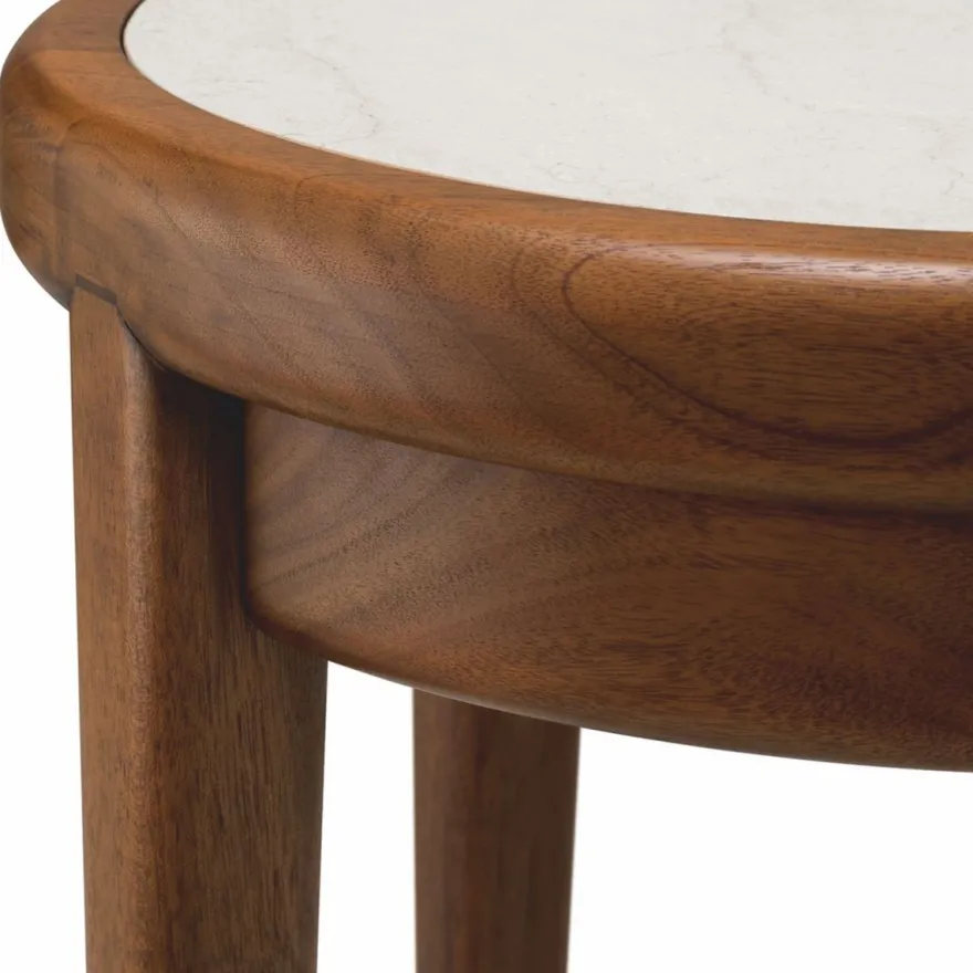 Casa Padrino Luxus Mahagoni Beistelltisch mit Marmorplatte und Schublade Braun / Beige H. 70 cm