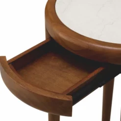 Casa Padrino Luxus Mahagoni Beistelltisch mit Marmorplatte und Schublade Braun / Beige H. 70 cm