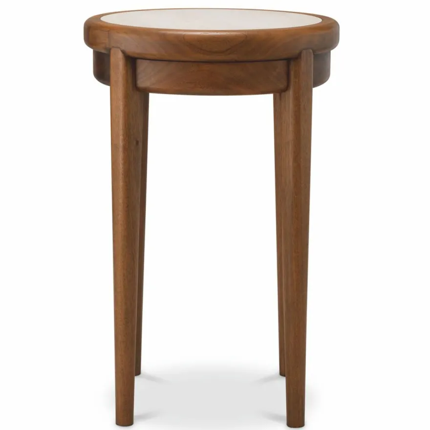 Casa Padrino Luxus Mahagoni Beistelltisch mit Marmorplatte und Schublade Braun / Beige H. 70 cm