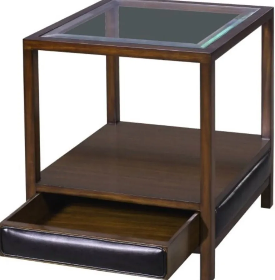 Casa Padrino Luxus Mahagoni Beistelltisch Braun / Schwarz 52 x 52 x H. 64 cm - Wohnzimmer Beistelltisch mit Glasplatte und Schublade