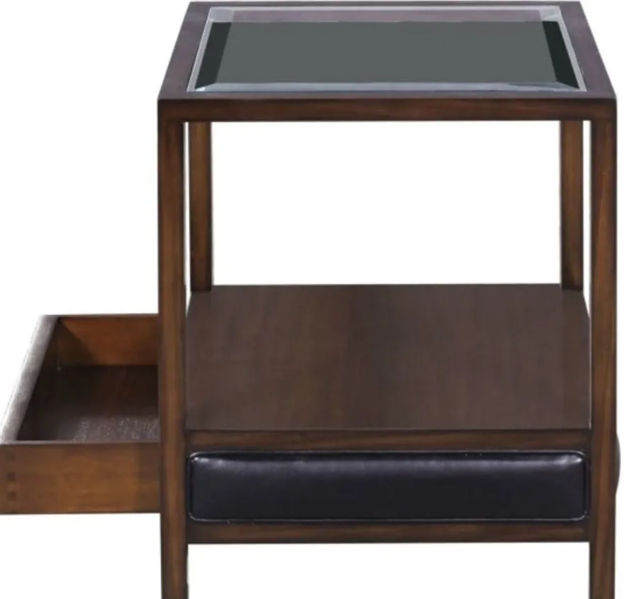 Casa Padrino Luxus Mahagoni Beistelltisch Braun / Schwarz 52 x 52 x H. 64 cm - Wohnzimmer Beistelltisch mit Glasplatte und Schublade