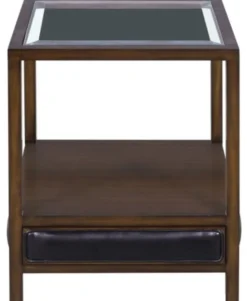 Casa Padrino Luxus Mahagoni Beistelltisch Braun / Schwarz 52 x 52 x H. 64 cm - Wohnzimmer Beistelltisch mit Glasplatte und Schublade