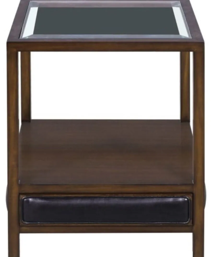 Casa Padrino Luxus Mahagoni Beistelltisch Braun / Schwarz 52 x 52 x H. 64 cm - Wohnzimmer Beistelltisch mit Glasplatte und Schublade