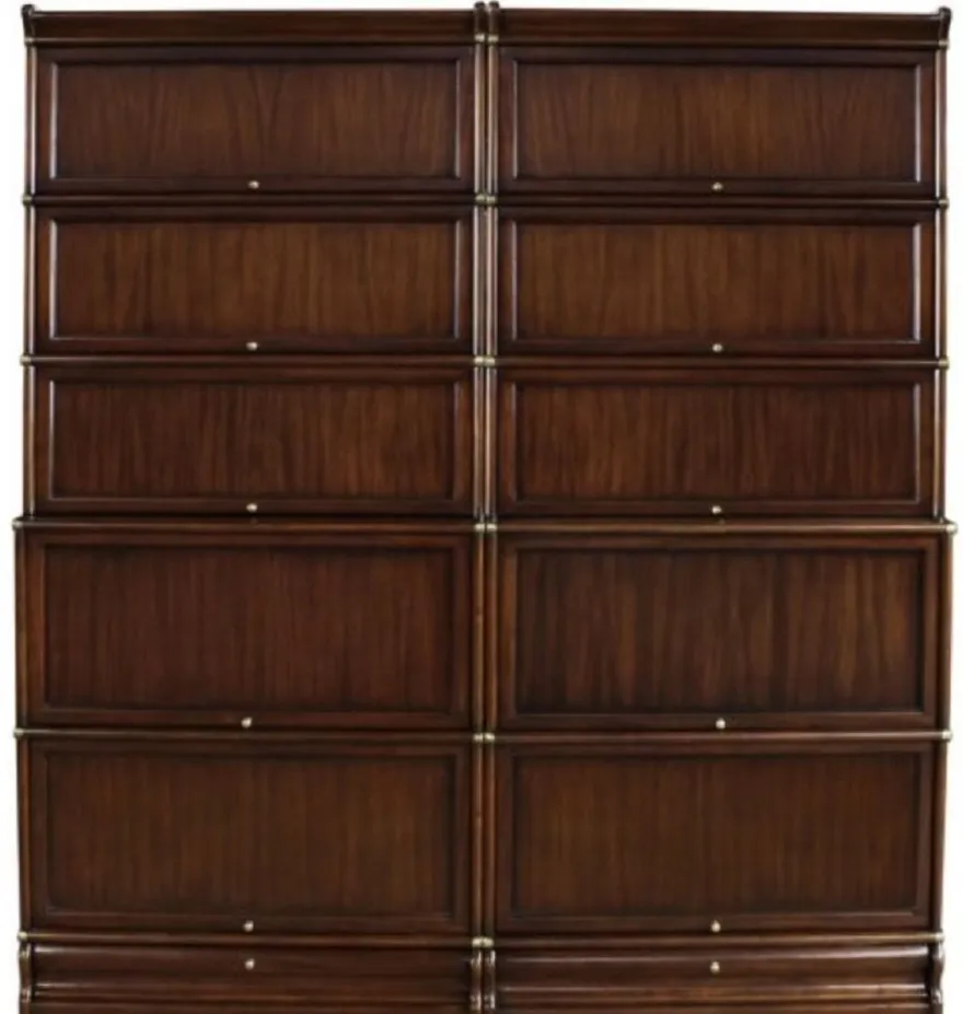 Casa Padrino Luxus Mahagoni Bücherschrank mit 10 Glastüren und 2 Schubladen Dunkelbraun 172 x 36,5 x H. 197 cm - Luxus Büromöbel