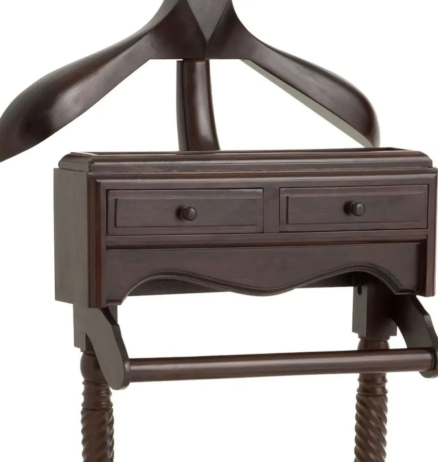 Casa Padrino Luxus Mahagoni Dressboy mit 2 Schubladen Dunkelbraun 51 x 46,5 x H. 123 cm - Kleiderständer - Garderobenständer - Stummer Diener - Schlafzimmer Accessoires - Hotel Accessoires