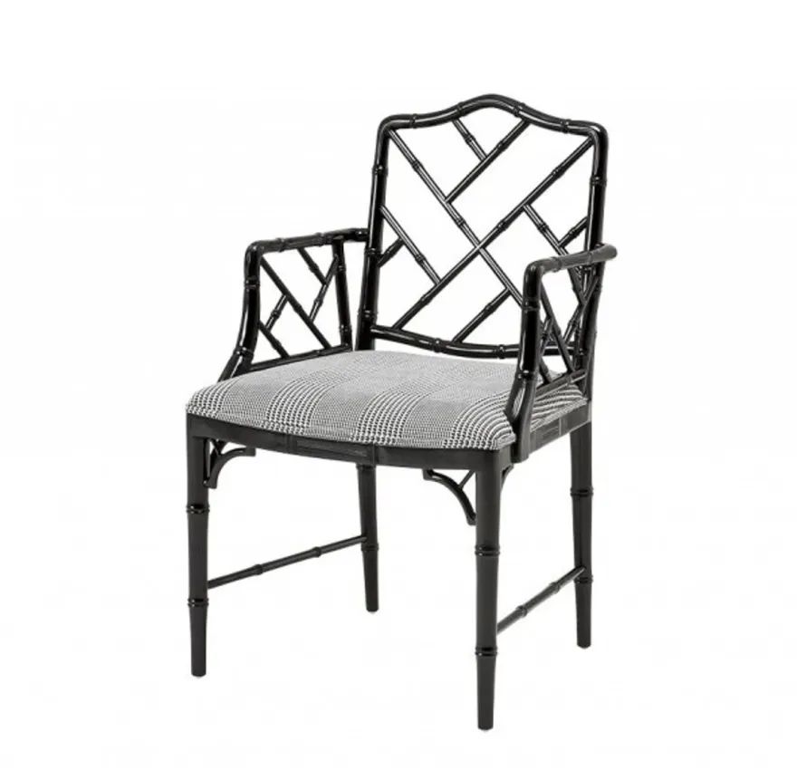 Casa Padrino Luxus Mahagoni Esszimmer Stuhl mit Armlehne Schwarz - Limited Edition