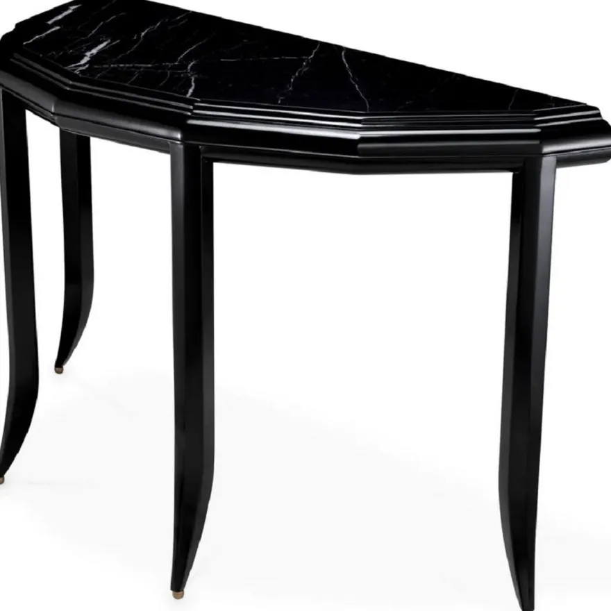 Casa Padrino Luxus Mahagoni Konsole mit Marmorplatte Schwarz 128 cm - Luxus Möbel