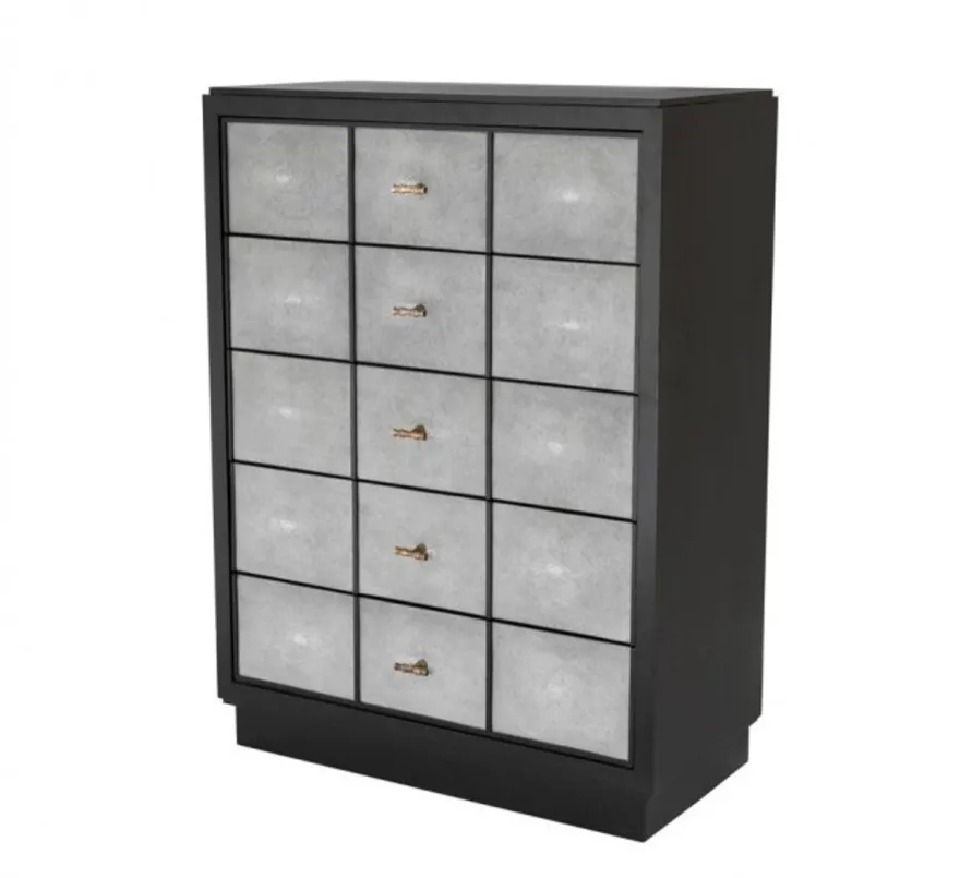 Casa Padrino Luxus Mahagoni Kommode - Schwarz / Grau / Antik Messing - 96,5 x 47,5 x H. 130 cm