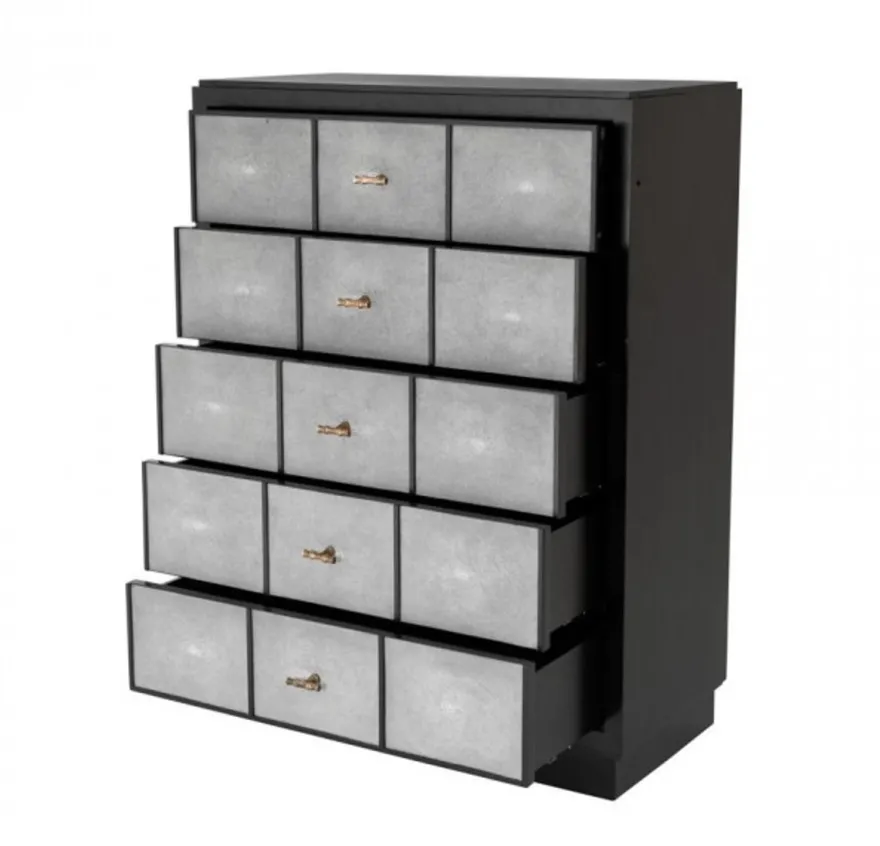 Casa Padrino Luxus Mahagoni Kommode - Schwarz / Grau / Antik Messing - 96,5 x 47,5 x H. 130 cm