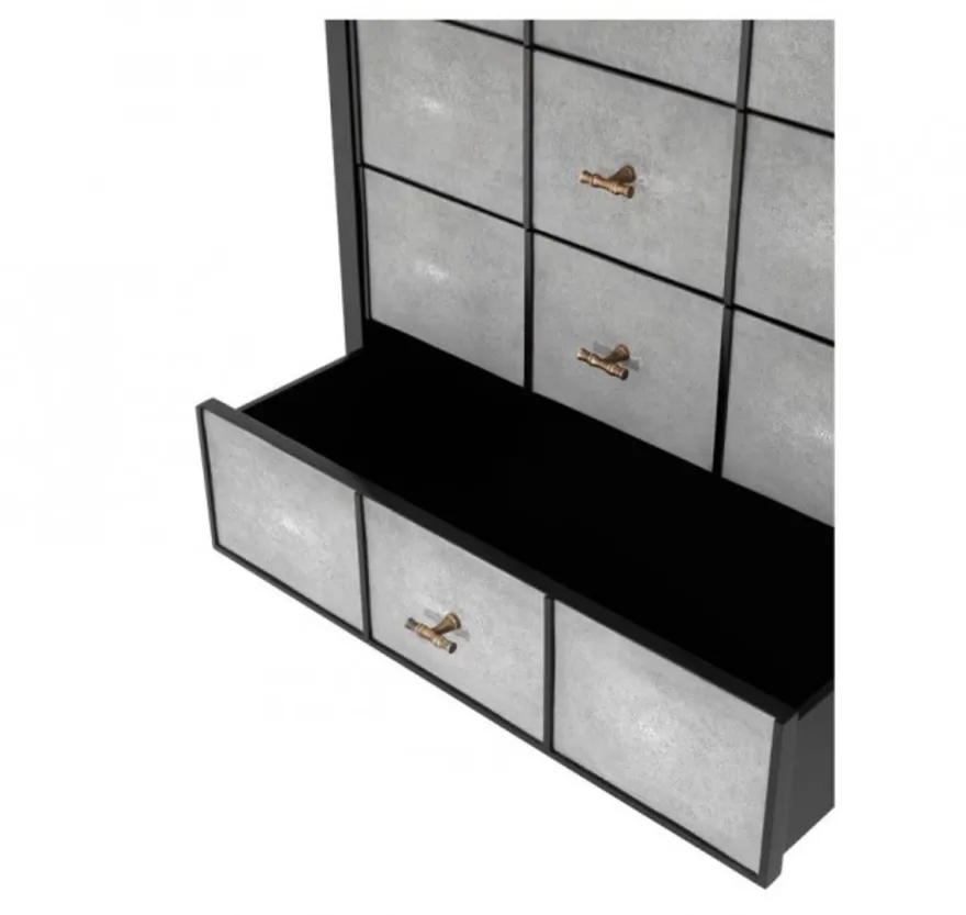 Casa Padrino Luxus Mahagoni Kommode - Schwarz / Grau / Antik Messing - 96,5 x 47,5 x H. 130 cm
