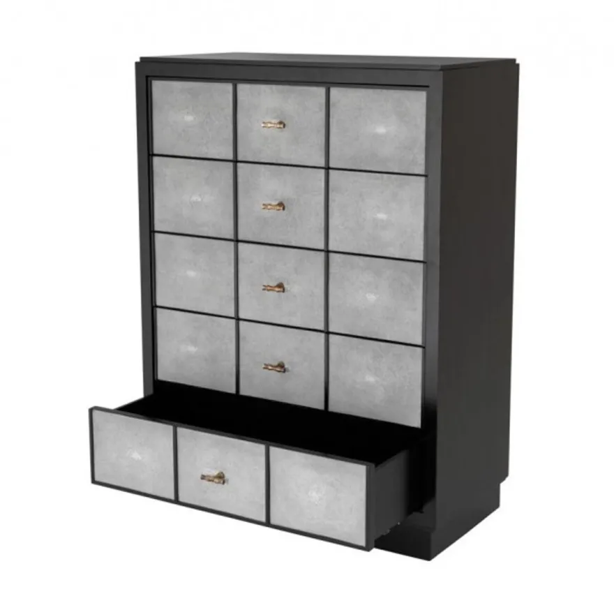 Casa Padrino Luxus Mahagoni Kommode - Schwarz / Grau / Antik Messing - 96,5 x 47,5 x H. 130 cm