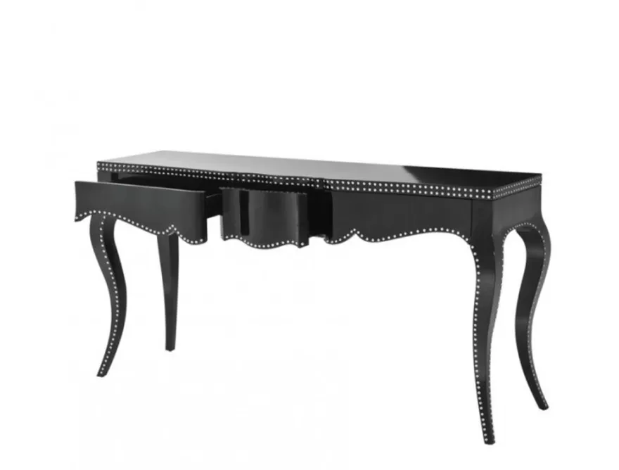 Casa Padrino Luxus Mahagoni Konsole im Barock Stil, Piano Schwarz und Nickel, 163 x 46,5 x H. 83 cm
