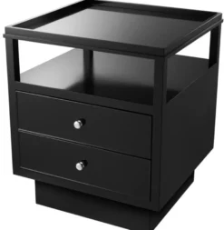 Casa Padrino Luxus Mahagoni Nachttisch mit 2 Schubladen Schwarz / Silber 57 x 55 x H. 61 cm - Luxus Schlafzimmermöbel