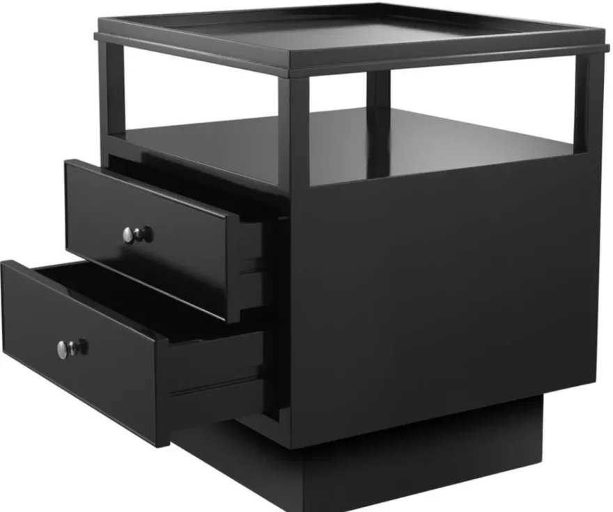 Casa Padrino Luxus Mahagoni Nachttisch mit 2 Schubladen Schwarz / Silber 57 x 55 x H. 61 cm - Luxus Schlafzimmermöbel