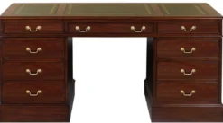 Casa Padrino Luxus Mahagoni Schreibtisch Dunkelbraun / Grün / Gold 140 x 70 x H. 78 cm - Bürotisch im englischen Stil - Luxus Büro Möbel