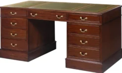 Casa Padrino Luxus Mahagoni Schreibtisch Dunkelbraun / Grün / Gold 140 x 70 x H. 78 cm - Bürotisch im englischen Stil - Luxus Büro Möbel