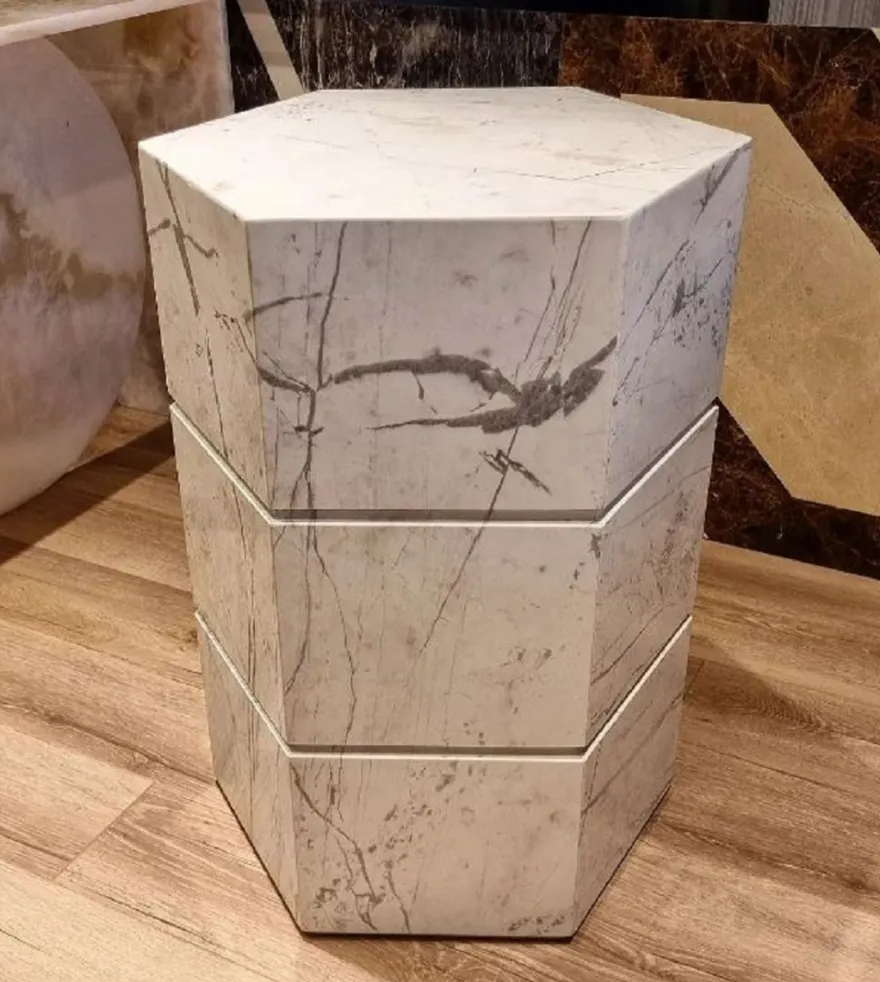 Casa Padrino Luxus Marmor Beistelltisch Weiß 40 x 40 x H. 60 cm - Sechseckiger Wohnzimmer Beistelltisch - Marmor Möbel - Luxus Möbel - Luxus Interior