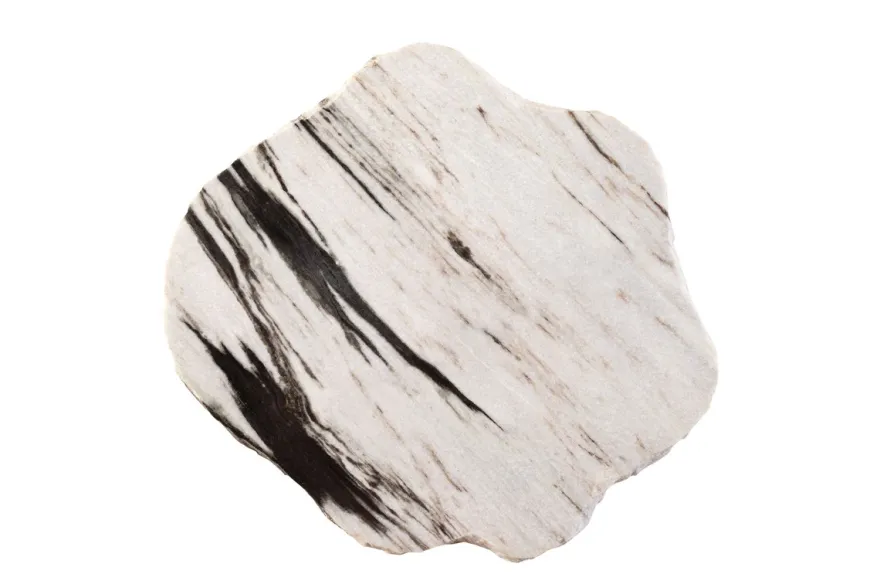 Casa Padrino Luxus Marmor Beistelltisch Weiß / Schwarz 45 x 40 x H. 33 cm - Niedriger Beistelltisch in Felsblock Form aus hochwertigem Panda White Marmor - Luxus Möbel