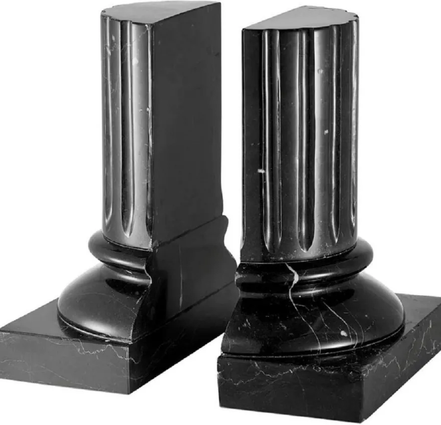 Casa Padrino Luxus Marmor Buchstützen Set Barock Säulen Schwarz 8,5 x 17 x H. 21 cm - Schreibtisch Deko - Wohnzimmer Deko - Luxus Marmor Deko Accessoires