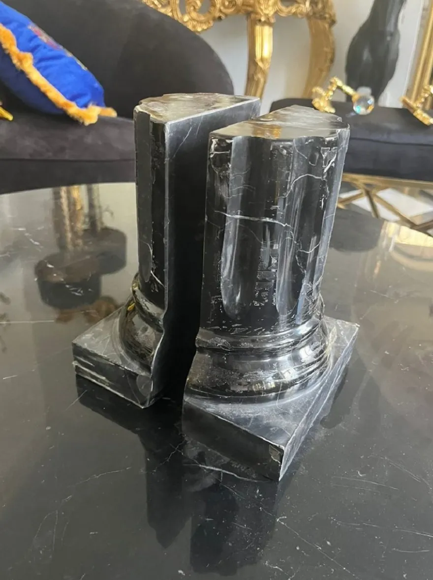 Casa Padrino Luxus Marmor Buchstützen Set Barock Säulen Schwarz H. 21 cm