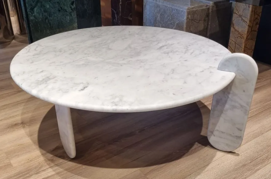 Casa Padrino Luxus Marmor Couchtisch Weiß 140 cm - Luxus Wohnzimmer Möbel