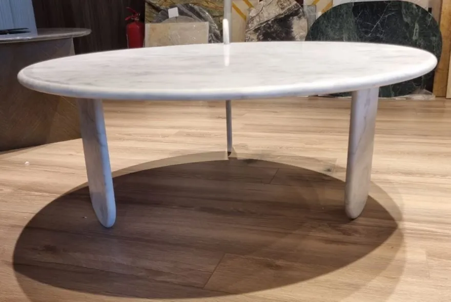 Casa Padrino Luxus Marmor Couchtisch Weiß 140 cm - Luxus Wohnzimmer Möbel