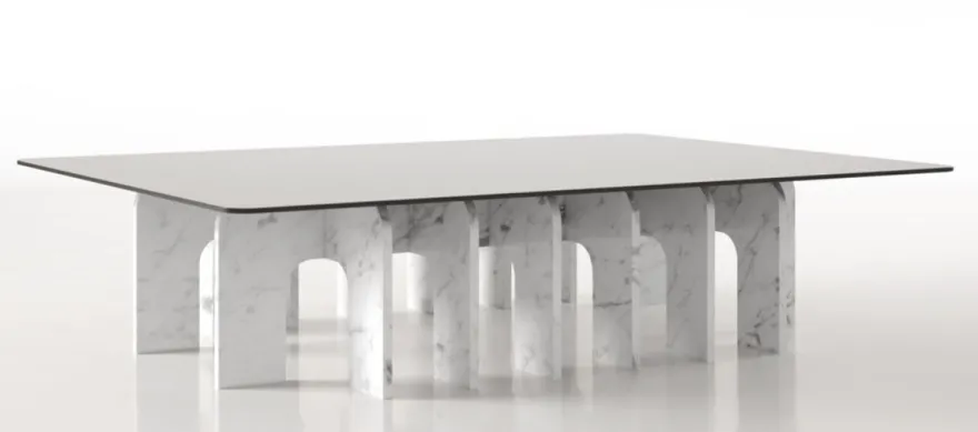 Casa Padrino Luxus Marmor Couchtisch mit Glasplatte Weiß 140 x 80 x H. 35 cm - Rechteckiger Wohnzimmertisch aus hochwertigem spanischen Carrara Marmor - Luxus Wohnzimmer Möbel