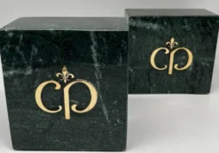 Casa Padrino Luxus Marmor Deko Buchstützen Set Grün / Gold